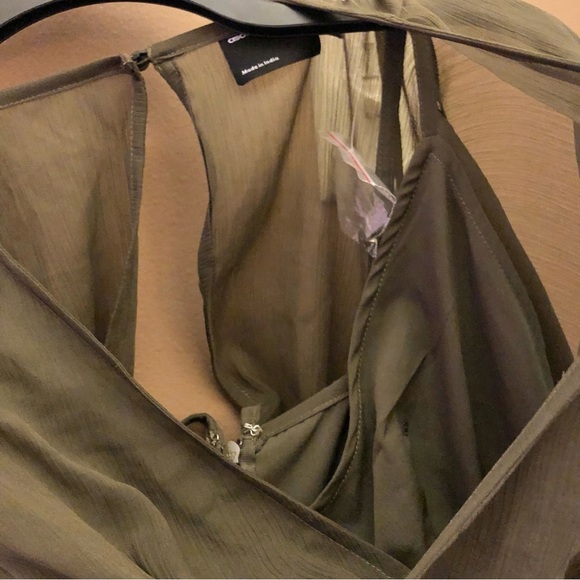 ASOS Design Long Sleeve V Neck Faux Wrap MIDI Dress Olive Green 4 - Picture 7 of 10